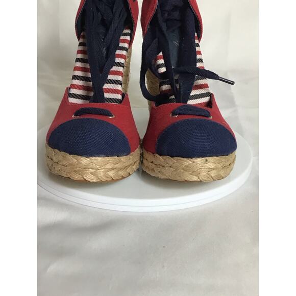 Envy Women Platform Espadrilles Sz. 8 Red Nautical Pin up Resortwear Yacht Party - Picture 3 of 10